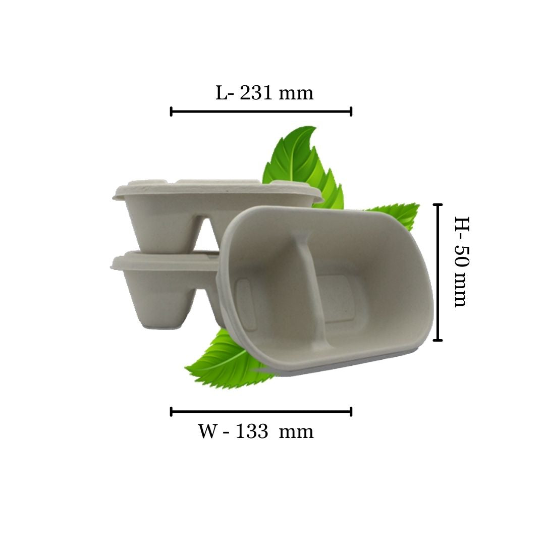 Bagasse 850ml Two Division Container Base only (Pack of 50)