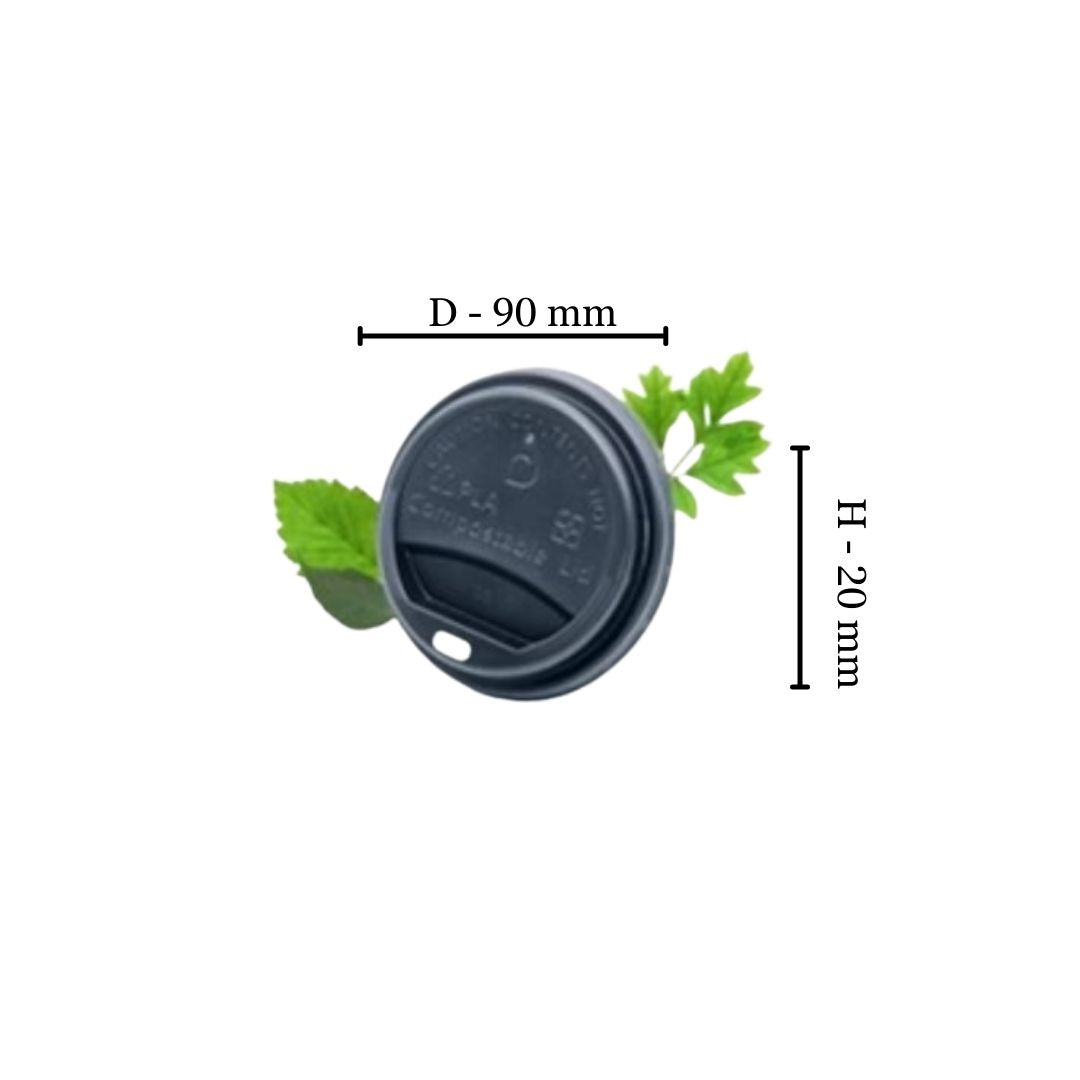 250ml CPLA Coffee Cup Lid - Black (50 Per Pack)