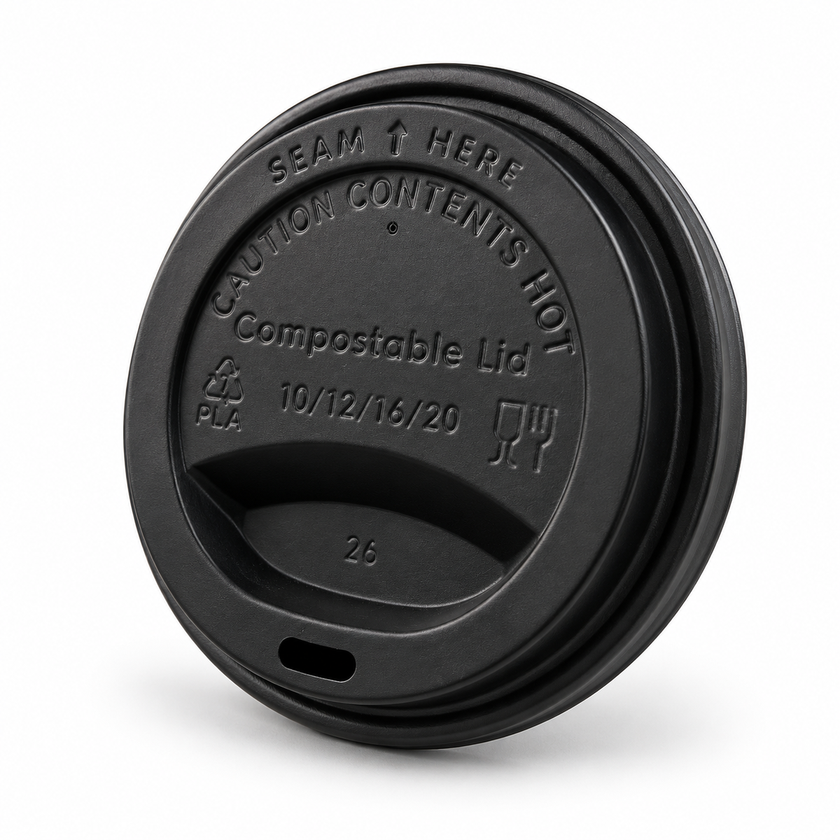 350ml/ 500ml CPLA Coffee Cup Lid - Black (50 Per Pack)