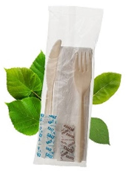 Cornstarch Cutlery Pack (Fork, Knife, Salt, Pepper & 1ply Serviette) (Box of 500)