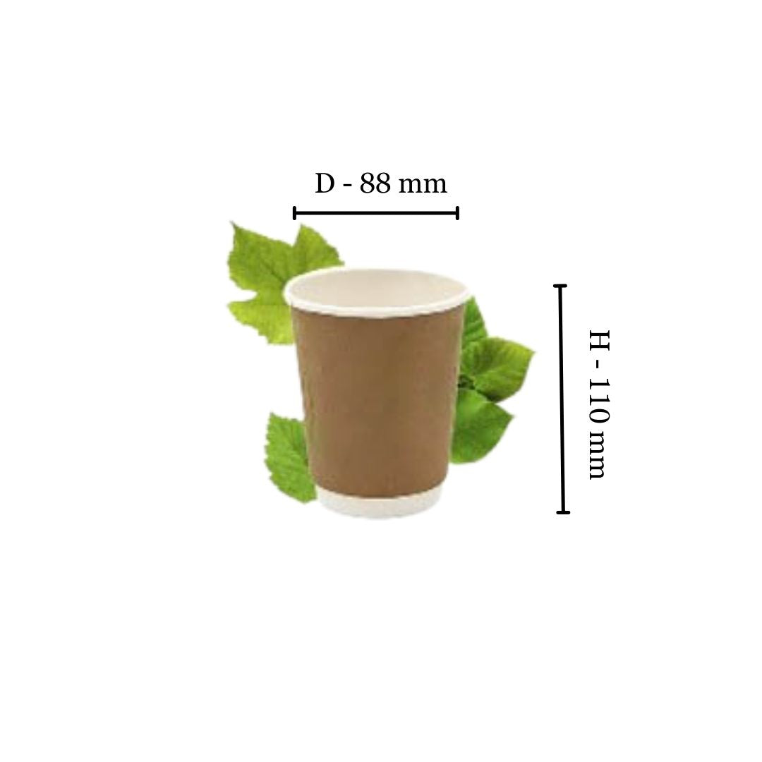 350ml Plain Kraft Double Wall Coffee Cup - PLA Lined (Pack of 25)
