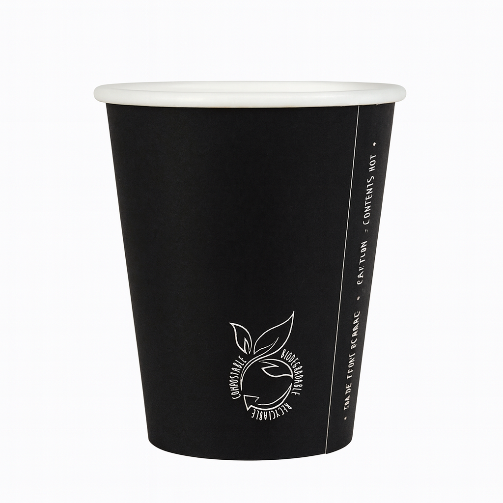 250ml Plain Black Single Wall Coffee Cup - PLA Lined (Pack of 50)