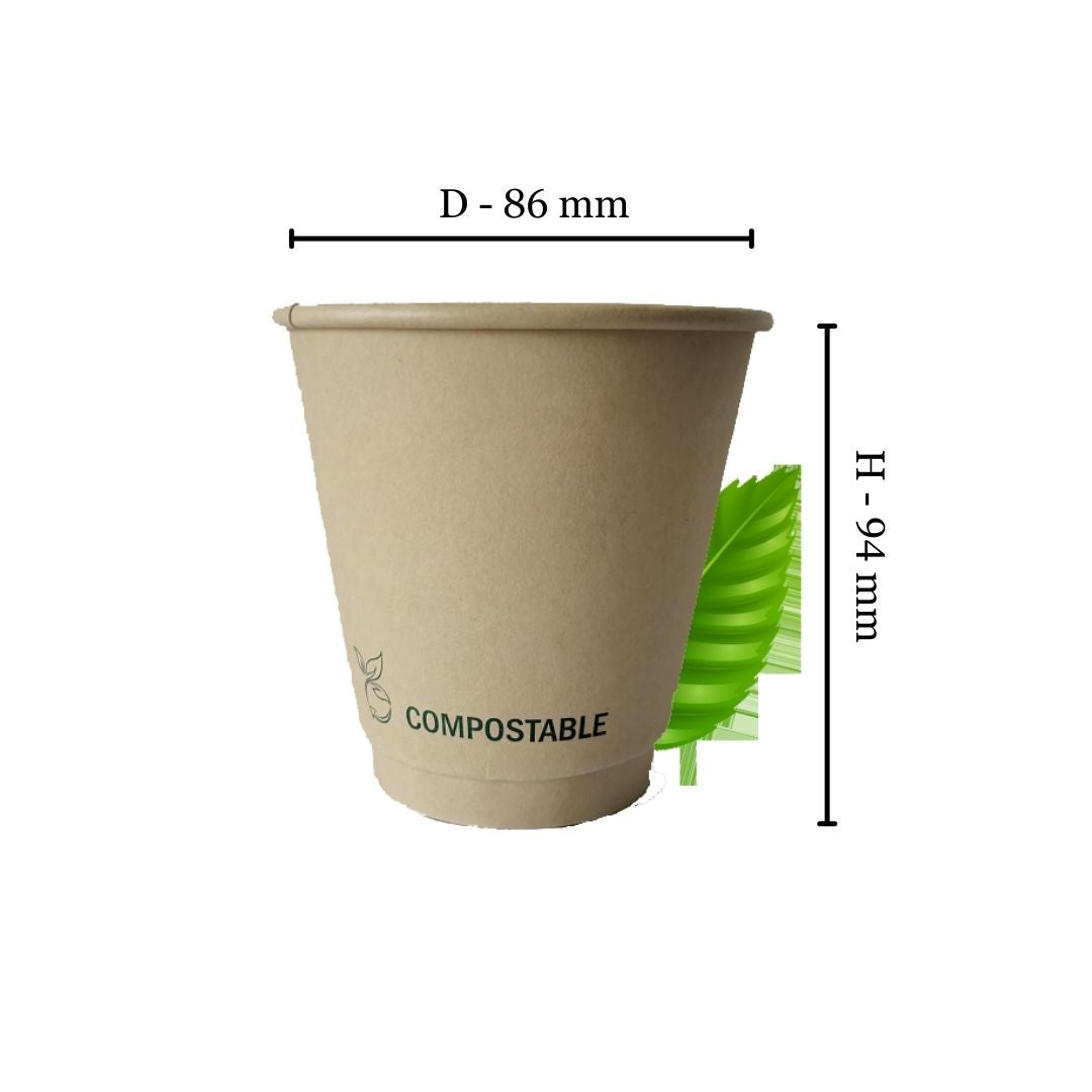 250ml Double Wall Coffee Cup - Aqueous Lined (Pack of 25)