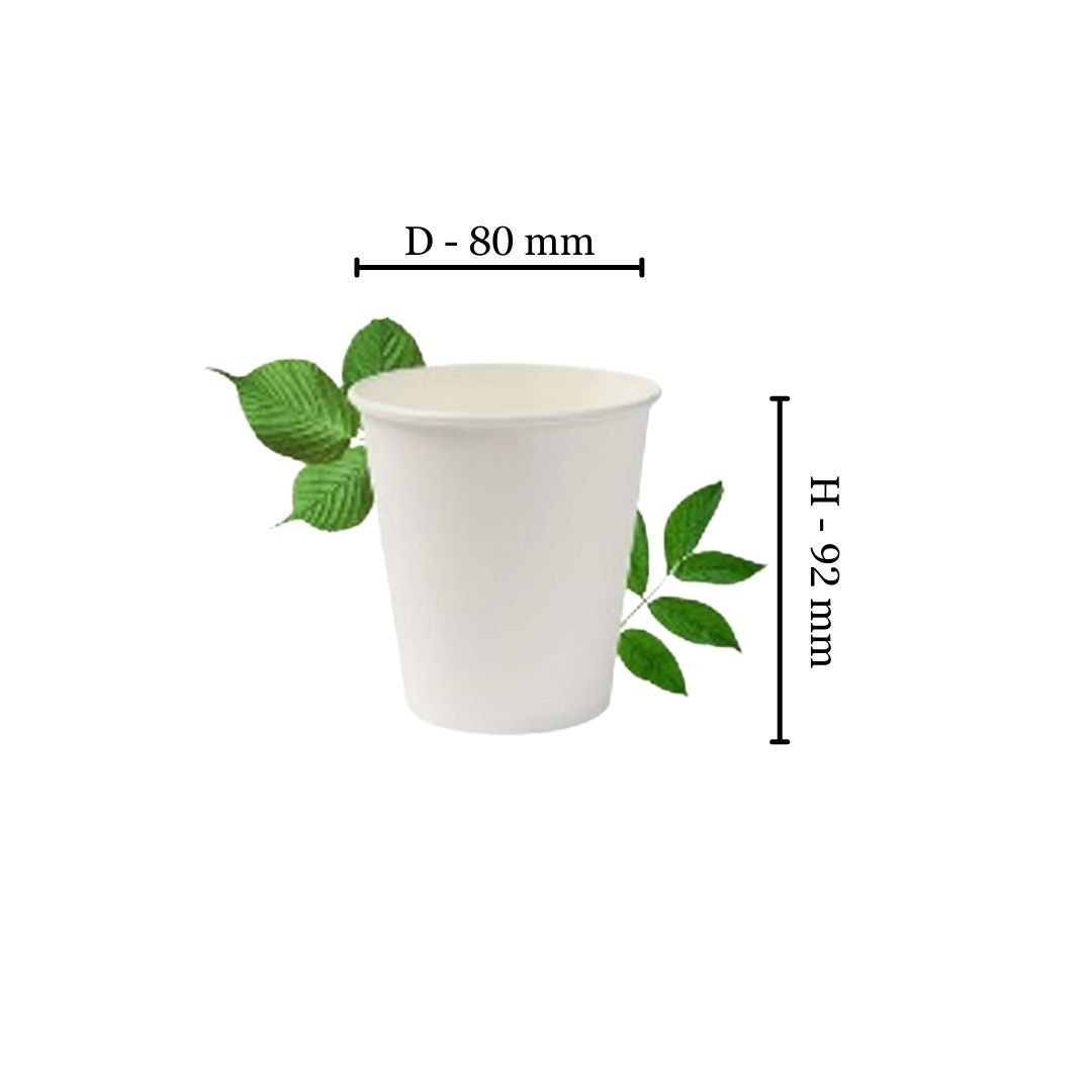 250ml Plain White Single Wall Coffee Cup - PLA Lined (Pack of 50)