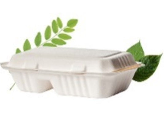 Bagasse 850ml Two Division Clamshell Container (Pack of 50)