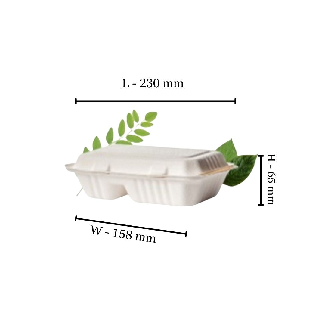 Bagasse 1000ml Two Division Clamshell Container (Pack of 50)