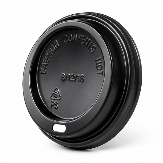 Universal (PS) Black Lid Fits 250/350ml Triple Wall / Aqueous Cup (Pack of 100)