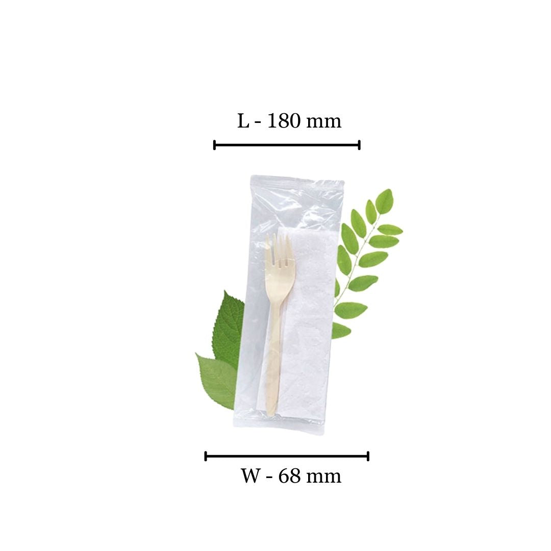 Two-in-One Cutlery Set - Cornstarch Fork and Serviette (Box of 500)