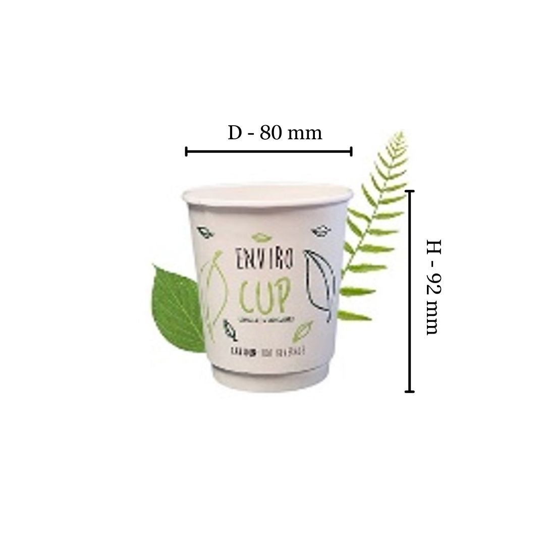250ml White Double Wall Coffee Cup - Enviro - PLA Lined (Pack of 25)