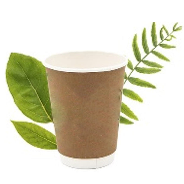 250ml Compostable Plain Kraft Double Wall Hot Cup  (25 Per Pack)