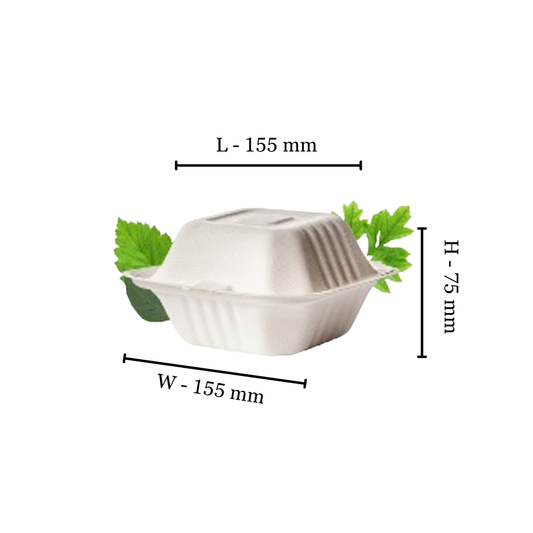 Bagasse 450ml Hamburger Clamshell Container (Pack of 50)