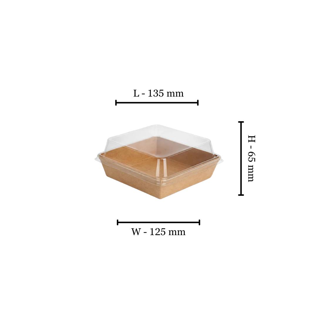 Square Kraft container & PET Lid - 125x135x35mm - (Pack of 50)