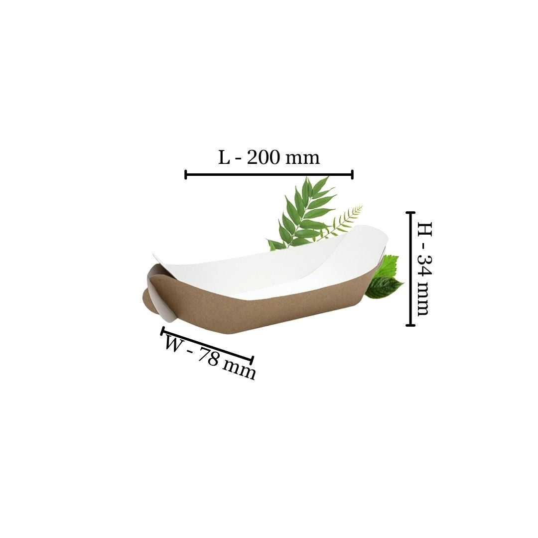 Natural Kraft Small Boat Food Tray - 205x110x34mm (Pack of 50)