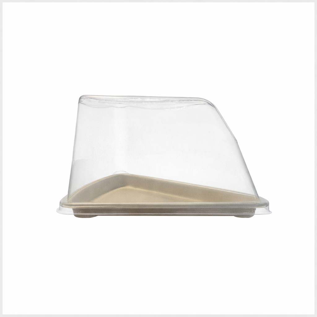 Bagasse triangle cakeslice base & PET Lid (175x136x85mm) (Pack of 50)