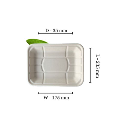Bagasse Food Tray 2 (235x175x35mm)  (Pack of 50)