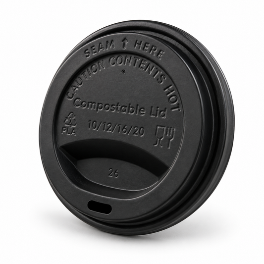 350ml/ 500ml  CPLA Coffee Cup Lid - Black (50 Per Pack)