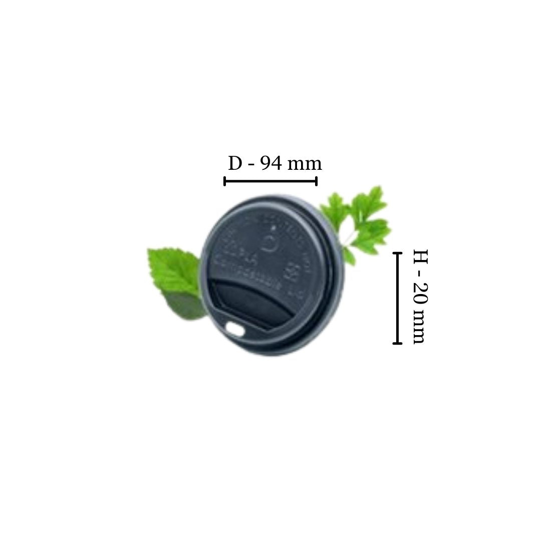 350ml/ 500ml  CPLA Coffee Cup Lid - Black (50 Per Pack)