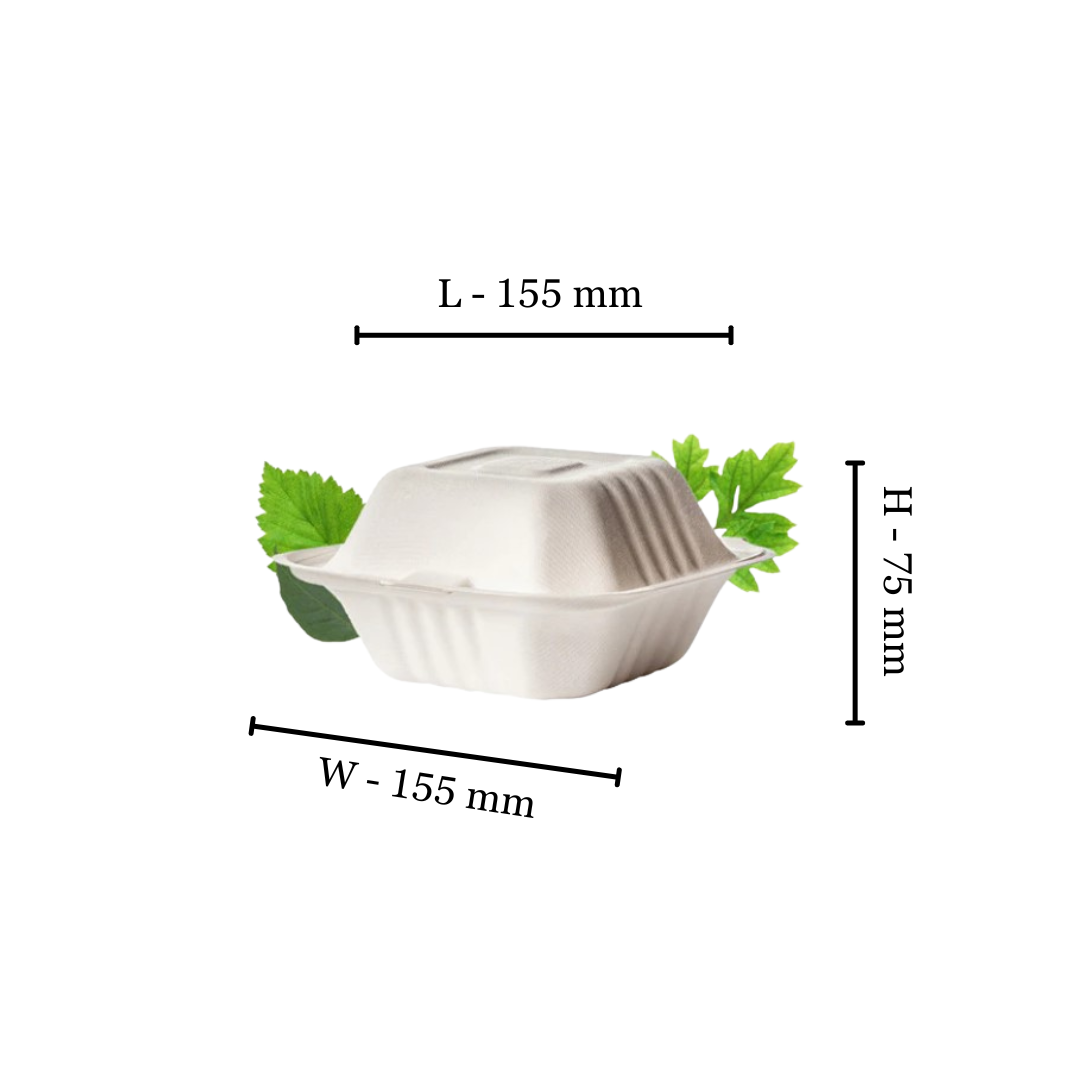 Bagasse 450ml Hamburger Clamshell Container (Pack of 50)