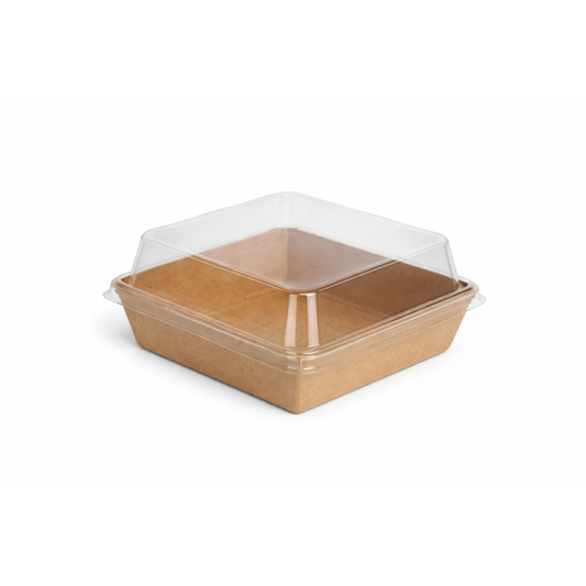Square large Kraft container & PET Lid - 125x125x35mm - (Pack of 50)