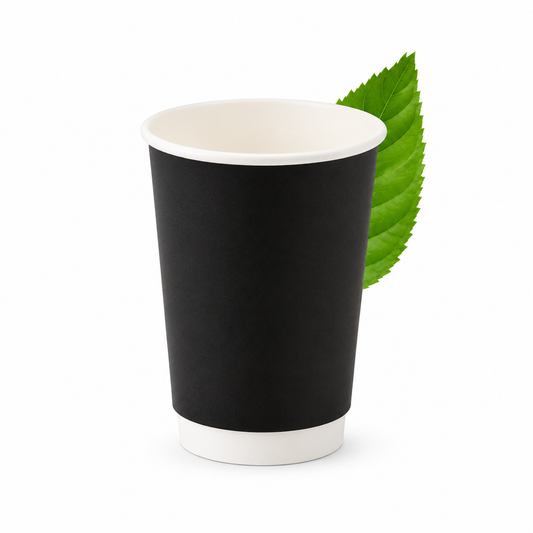 350ml Plain Black Double Wall Coffee Cup   - PLA Lined (Pack of 25)