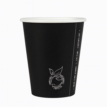 250ml Plain Black Single Wall Coffee Cup   - PLA Lined (Pack of 50)