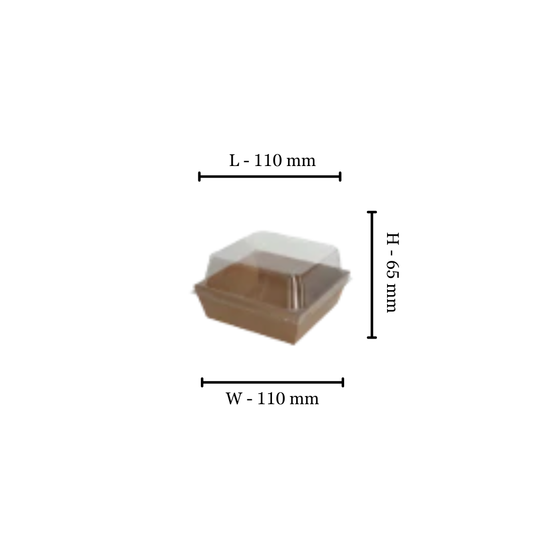 Square small Kraft container & PET Lid - 110x110x35mm - (Pack of 50)