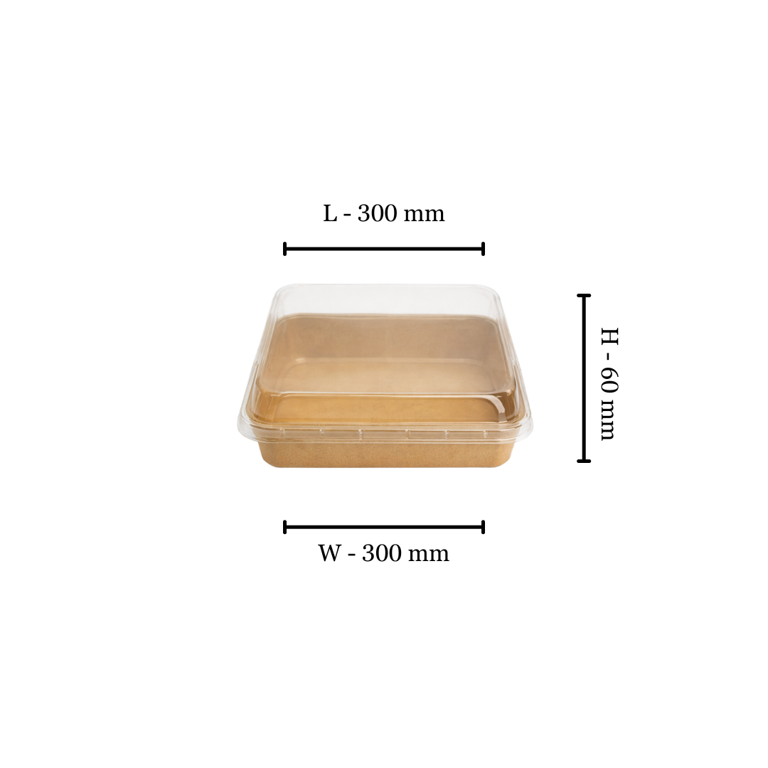 Large Square Kraft Platter Base & PET Lid - 300x300x24mm ( pack of 50)