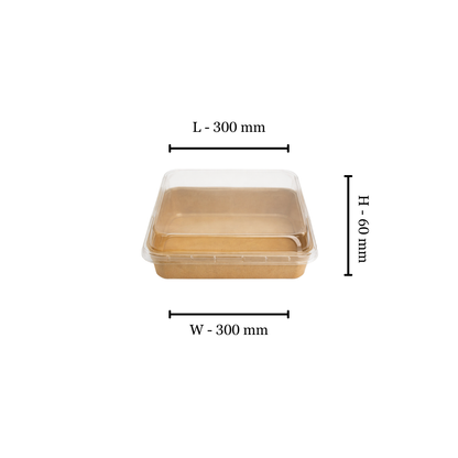 Large Square Kraft Platter Base & PET Lid - 300x300x24mm ( pack of 50)