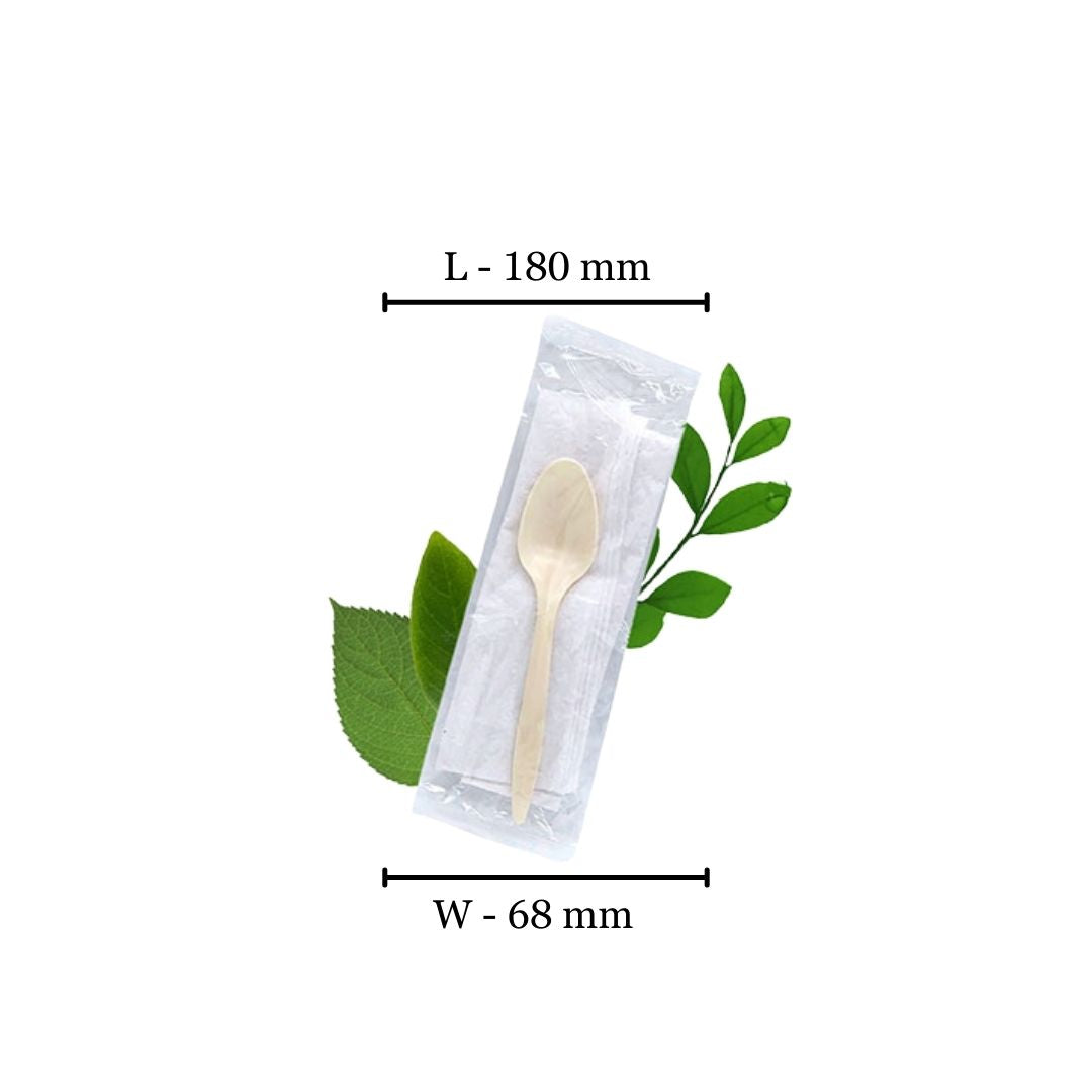 Two-in-One Cutlery Set - Cornstarch Spoon and Serviette (Box of 500)