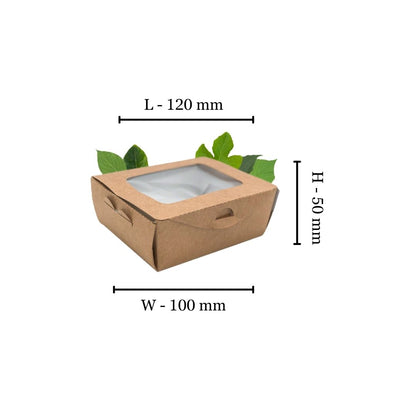 Natural Kraft 500ml Deli Salad Box with PLA Window (50 Per Pack)