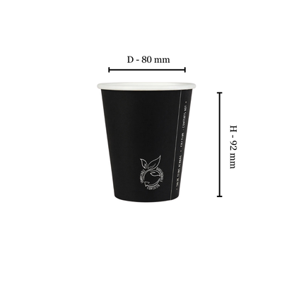 250ml Plain Black Single Wall Coffee Cup   - PLA Lined (Pack of 50)