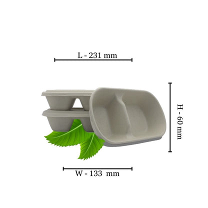 Bagasse 1000ml Two Division Container Base only (Pack of 25)