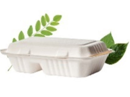 Bagasse 850ml Two Division Clamshell Container (Pack of 50)