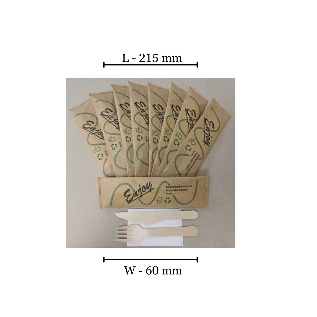 Wooden Cutlery Set 3 in1 ( Knife,Fork & Serviette) 250 Per Box