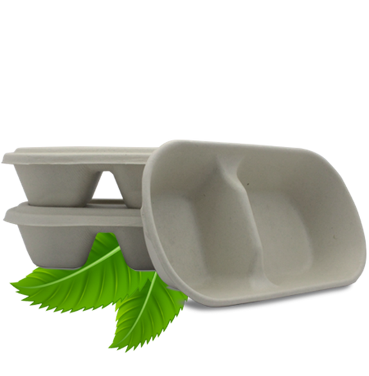 Bagasse Two Compartment Base Container - 1000ml (50 Per Pack)