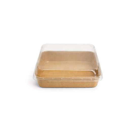 Large Square Kraft Platter Base & PET Lid - 300x300x24mm ( pack of 50)