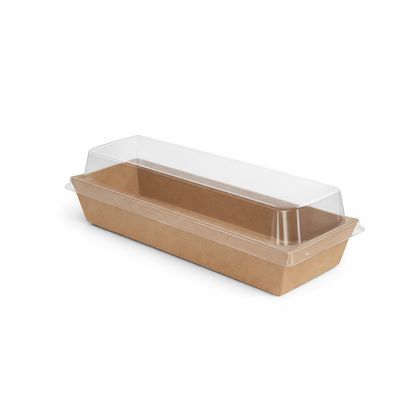 Rectangle large Kraft container & PET Lid -80x190x35mm - (Pack of 50)