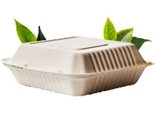 Bagasse 1200ml Single Division Clamshell Square Container (Pack of 50)