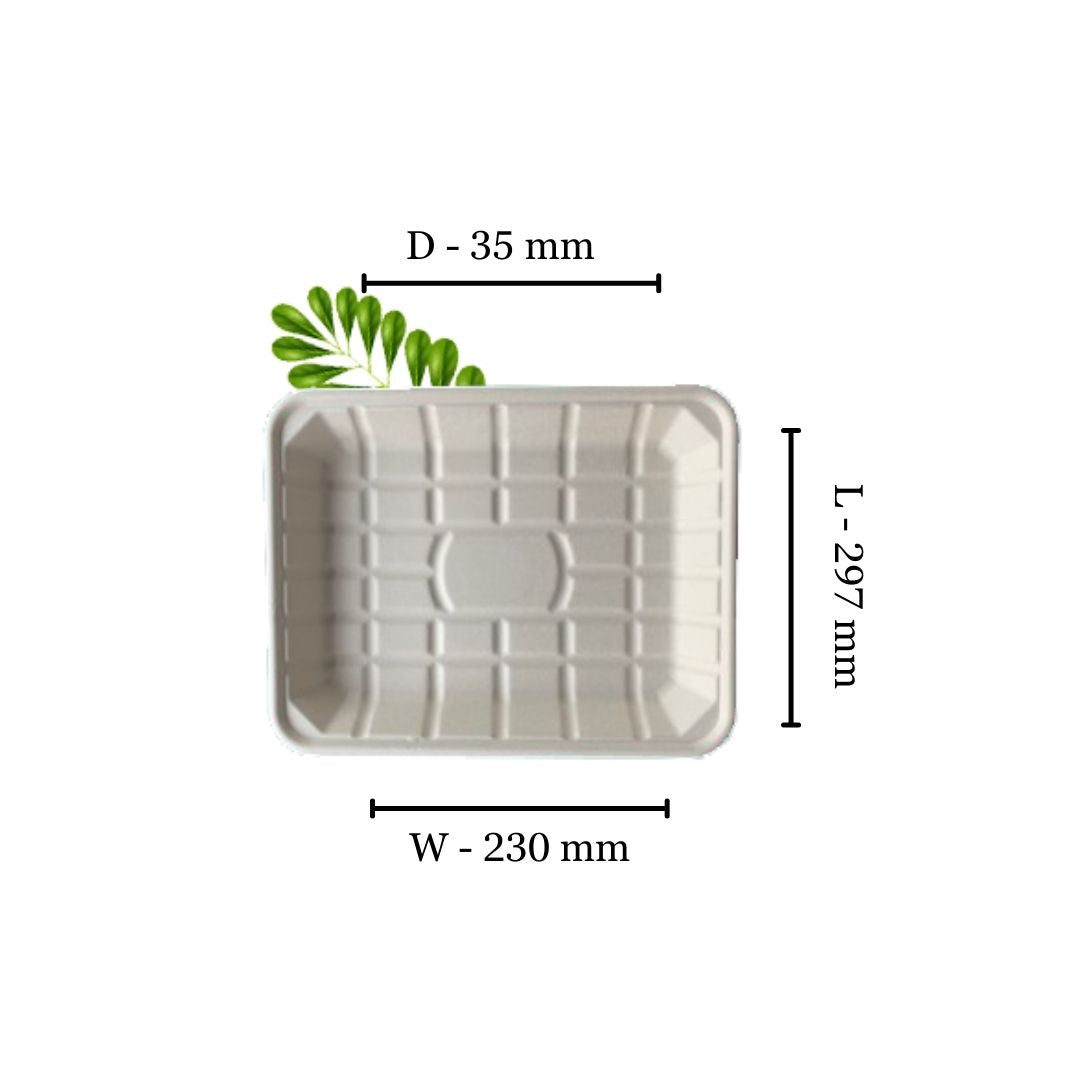 Bagasse Food Tray 4 (297x230x35mm)  (Pack of 50)