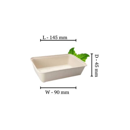 Bagasse 500ml Rectangular Container Base only (50 per pack)