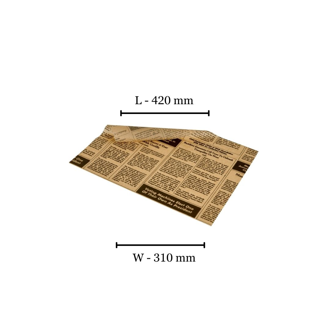 Newspaper Print Greaseproof Sheets - 420x310mm (Pack of 500)