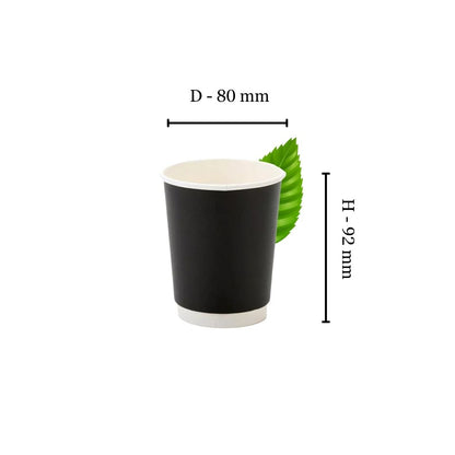 250ml Plain Black Double Wall Coffee Cup   - PLA Lined (Pack of 25)