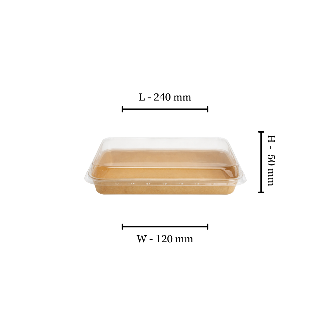 Medium Kraft Platter Base & PET Lid - 241x152x24mm - (Pack of 50)