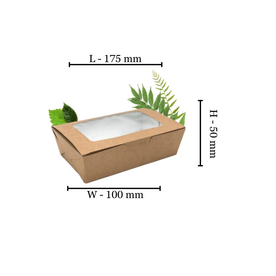 Natural Kraft 800ml Deli Salad Box with PLA Window (50 Per Pack)
