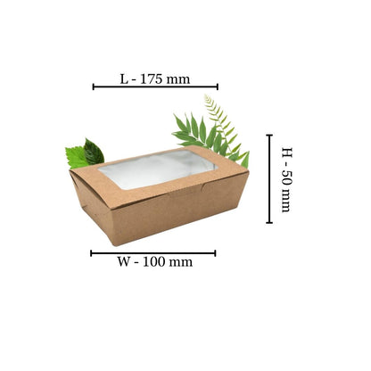 Natural Kraft 800ml Deli Salad Box with PLA Window (50 Per Pack)