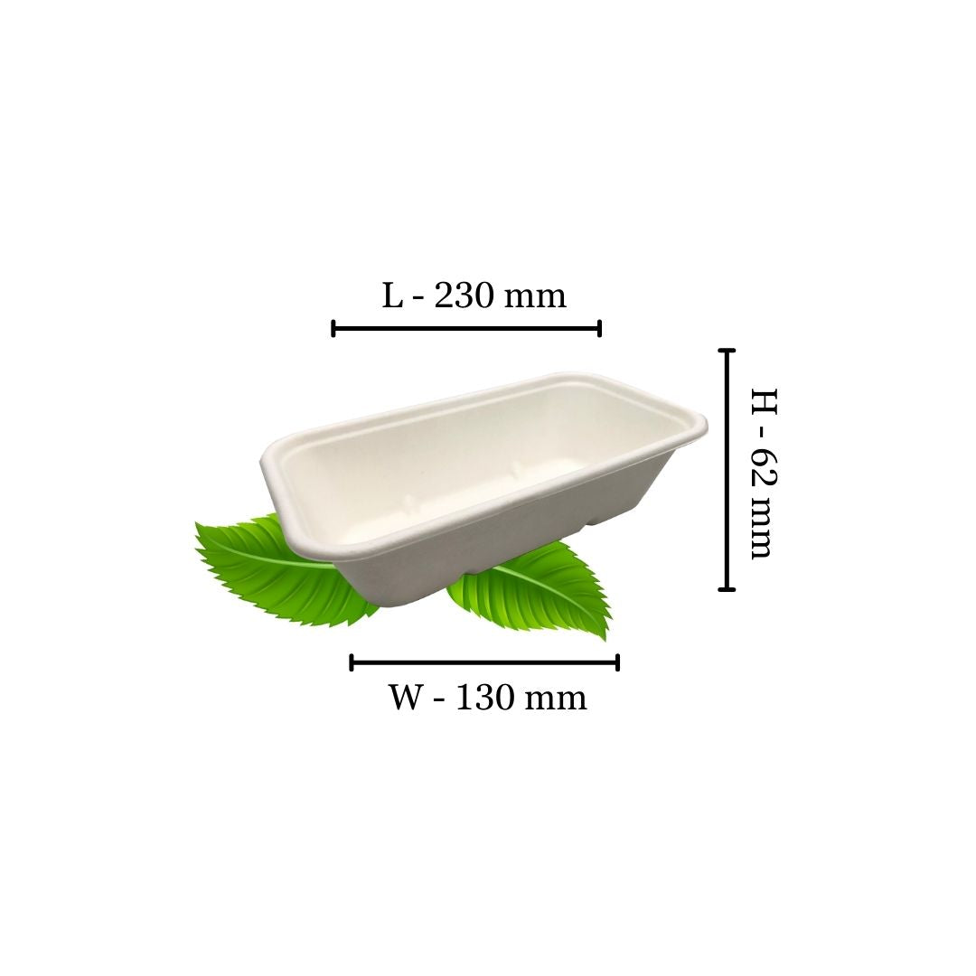Bagasse 1000ml Rectangular Container Base only (Pack of 50)