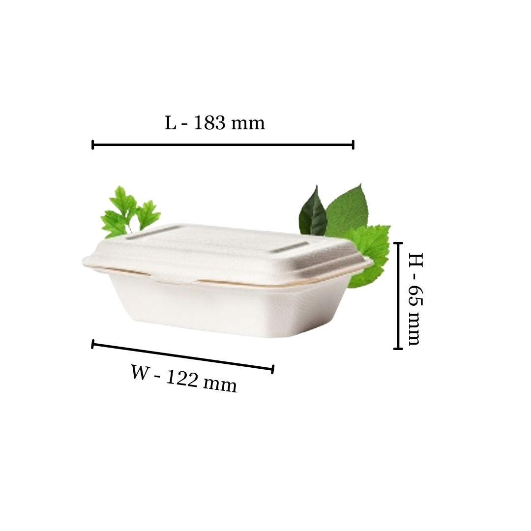 Bagasse 600ml Single Division Clamshell Container (Pack of 50)