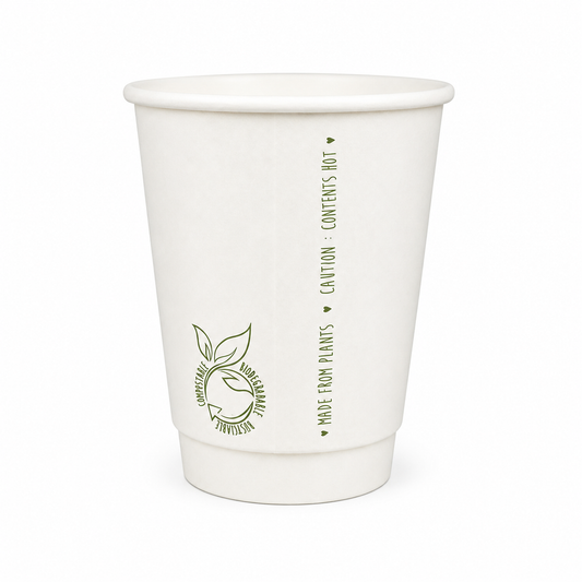 350ml Plain White Double Wall Coffee Cup - PLA Lined (Pack of 25)