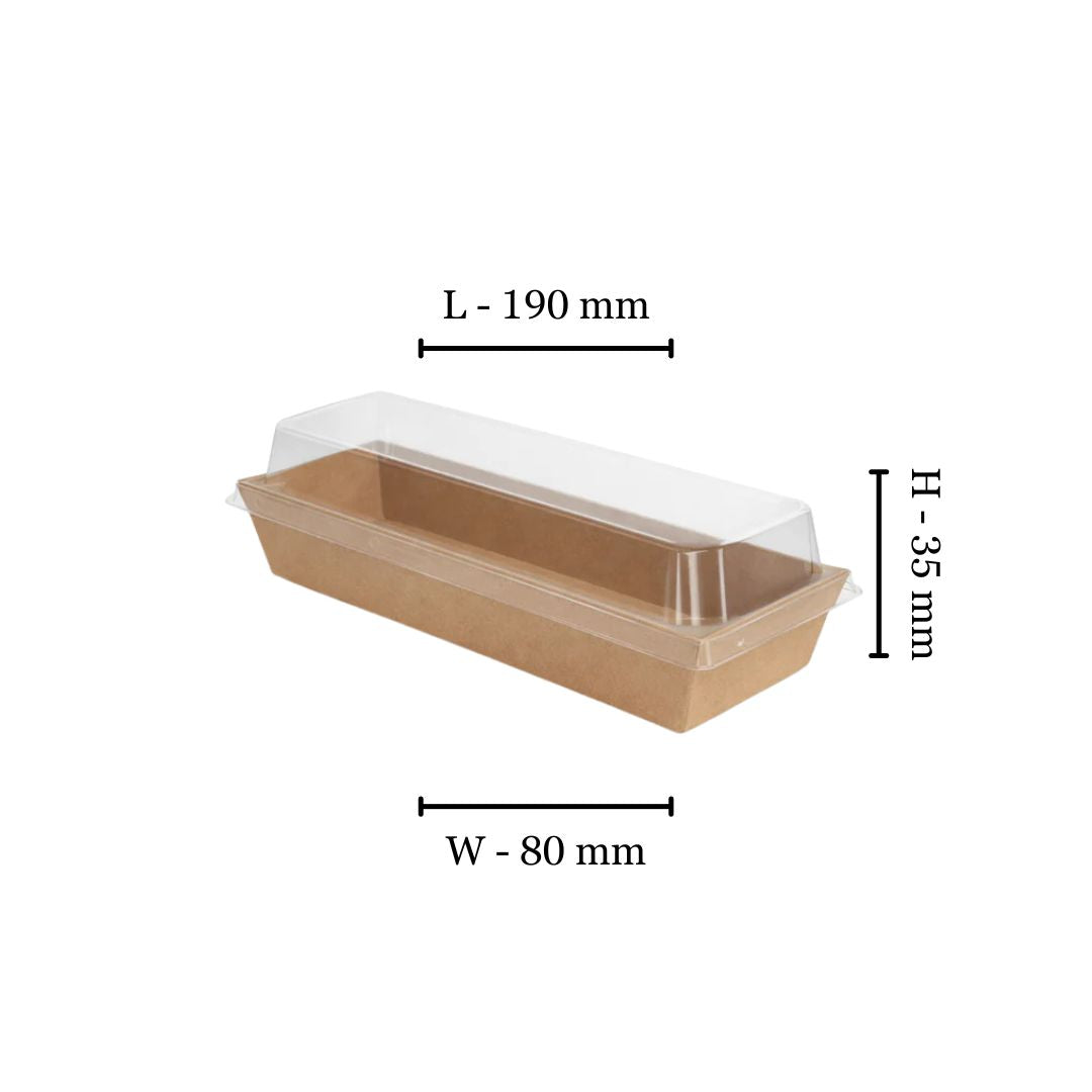 Rectangle large Kraft container & PET Lid -80x190x35mm - (Pack of 50)