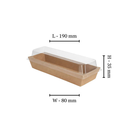 Rectangle large Kraft container & PET Lid -80x190x35mm - (Pack of 50)